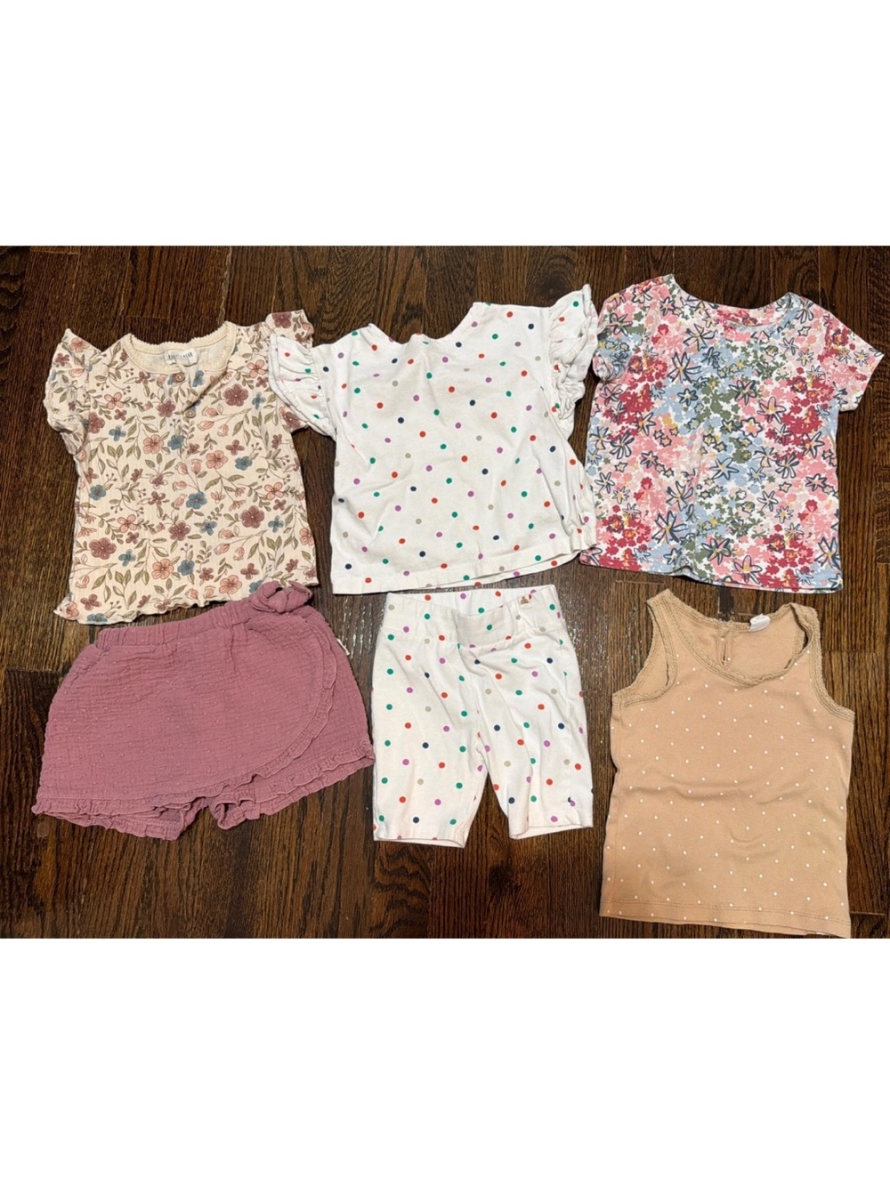 6 Pc Mixed Lot Of Baby Girl Clothes-2 Sets Skort Shorts Tee Tank Size Size 2T-3T